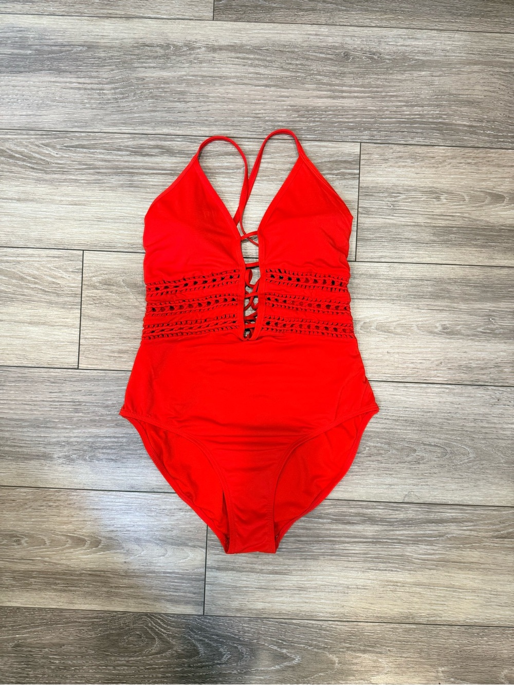 Ambrielle Red One Piece Swimsuit Size Large Braided Macramé Cutout